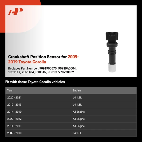 Crankshaft Position Sensor for 2009-2019 Toyota Corolla