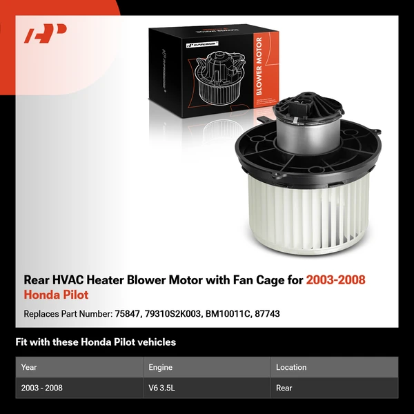 Rear HVAC Heater Blower Motor with Fan Cage for 2003-2008 Honda Pilot