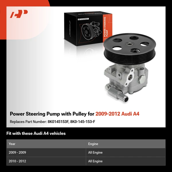 Power Steering Pump with Pulley for 2009-2012 Audi A4