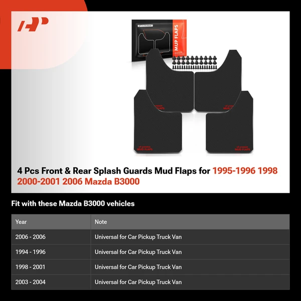 4 Pcs Front & Rear Splash Guards Mud Flaps for 1995-1996 1998 2000-2001 2006 Mazda B3000