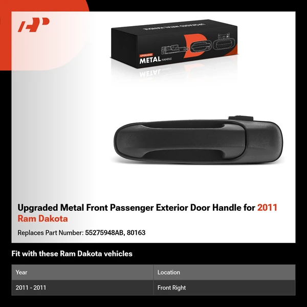 Upgraded Metal Front Passenger Exterior Door Handle for 2011 Ram Dakota
