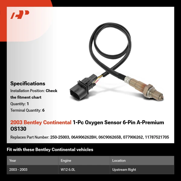 2003 Bentley Continental 1-Pc Oxygen Sensor 6-Pin A-Premium OS130