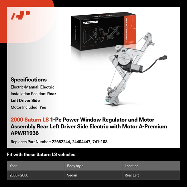 2000 Saturn LS 1-Pc Power Window Regulator and Motor Assembly Rear Left Driver Side Electric with Motor A-Premium APWR1936