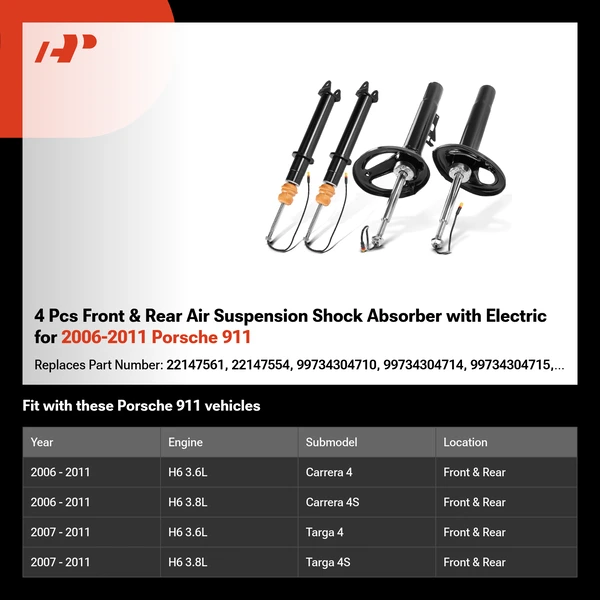 4 Pcs Front & Rear Air Suspension Shock Absorber with Electric for 2006-2011 Porsche 911