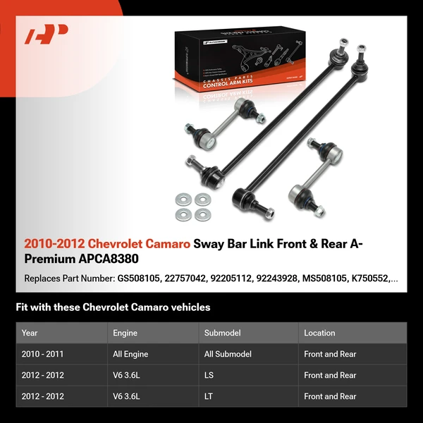 2010-2012 Chevrolet Camaro Sway Bar Link Front & Rear A-Premium APCA8380