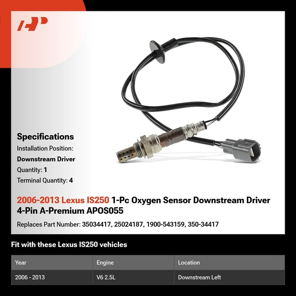 2006-2013 Lexus IS250 1-Pc Oxygen Sensor Downstream Driver 4-Pin A-Premium APOS055