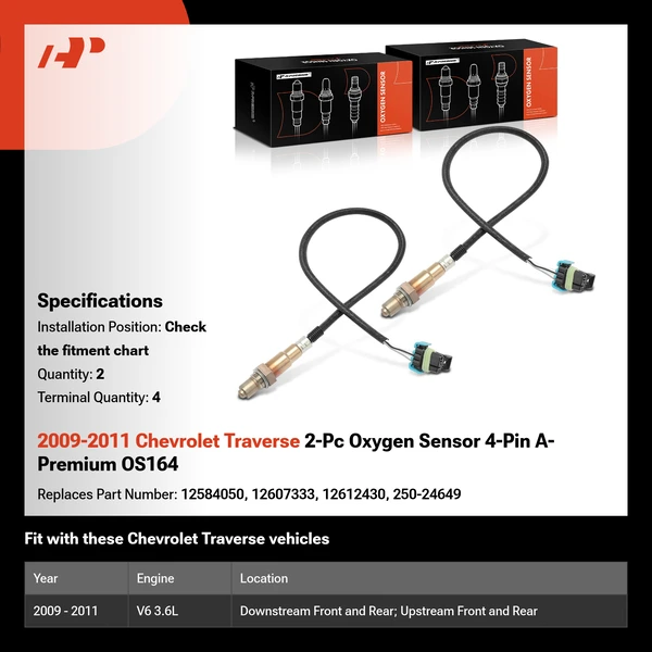 2009-2011 Chevrolet Traverse 2-Pc Oxygen Sensor 4-Pin A-Premium OS164