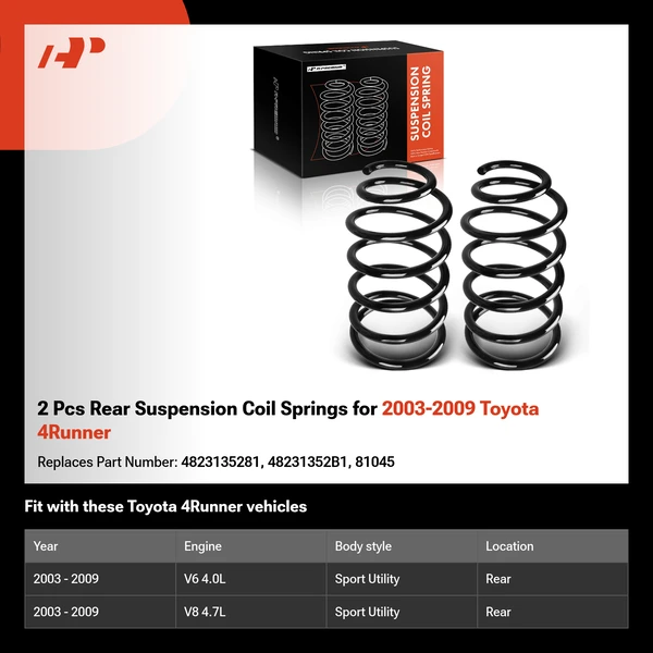 2 Pcs Rear Suspension Coil Springs for 2003-2009 Toyota 4Runner