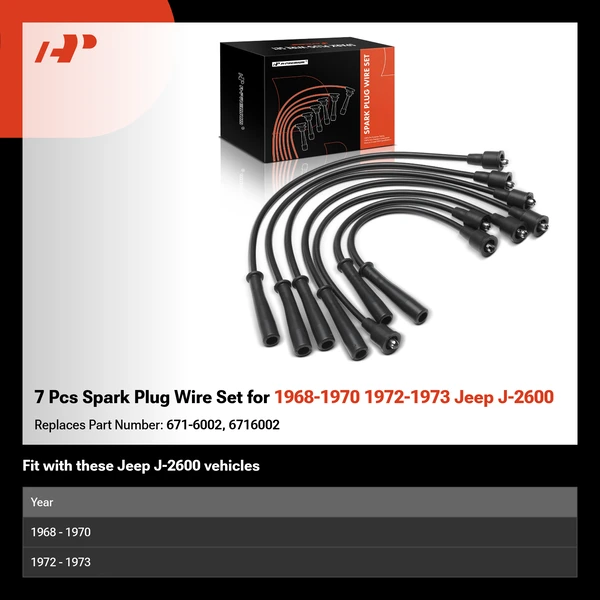 7 Pcs Spark Plug Wire Set for 1968-1970 1972-1973 Jeep J-2600
