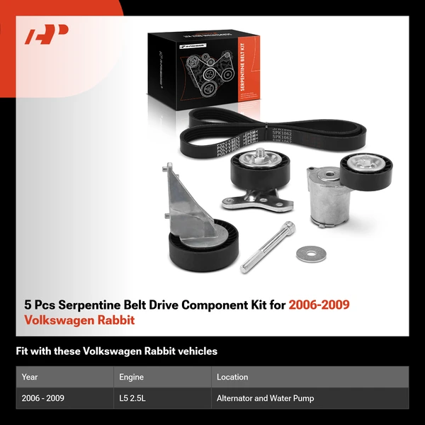 5 Pcs Serpentine Belt Drive Component Kit for 2006-2009 Volkswagen Rabbit