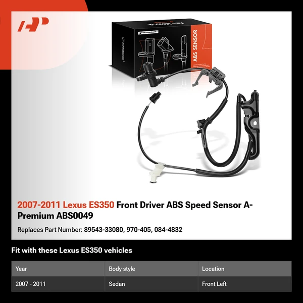 2007-2011 Lexus ES350 Front Driver ABS Speed Sensor A-Premium ABS0049