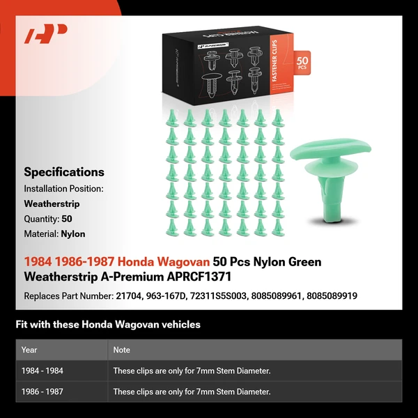 1984 1986-1987 Honda Wagovan 50 Pcs Nylon Green Weatherstrip A-Premium APRCF1371