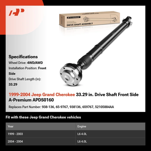1999-2004 Jeep Grand Cherokee 33.29 in. Drive Shaft Front Side A-Premium APDS0160