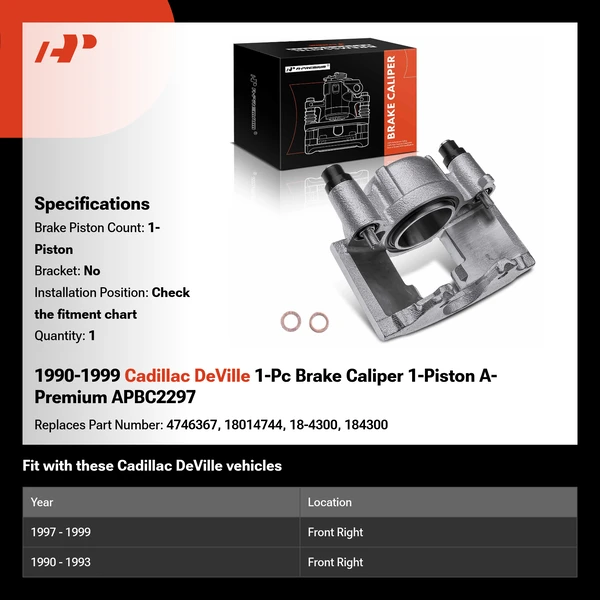 1990-1999 Cadillac DeVille 1-Pc Brake Caliper 1-Piston A-Premium APBC2297