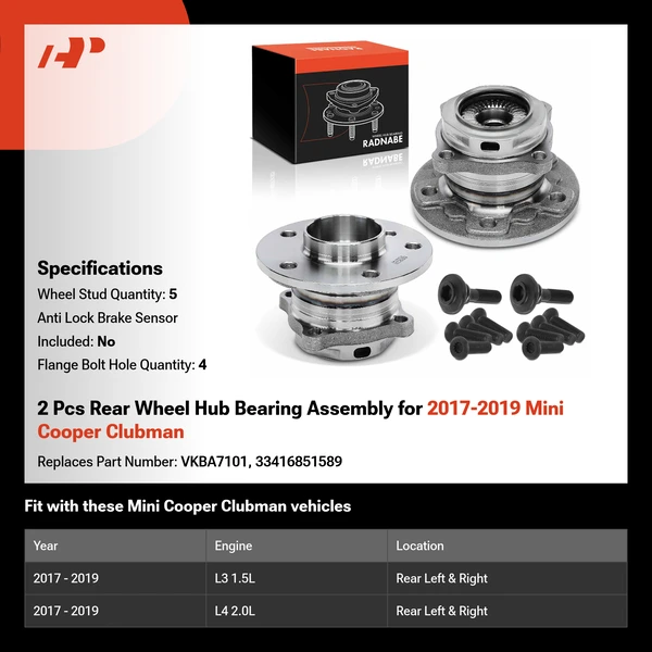 2 Pcs Rear Wheel Hub Bearing Assembly for 2017-2019 Mini Cooper Clubman
