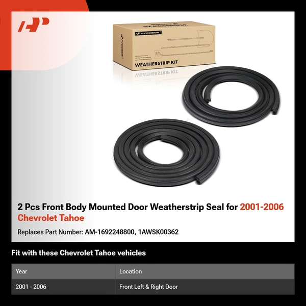 2 Pcs Front Body Mounted Door Weatherstrip Seal for 2001-2006 Chevrolet Tahoe