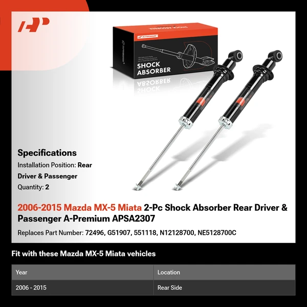 2006-2015 Mazda MX-5 Miata 2-Pc Shock Absorber Rear Driver & Passenger A-Premium APSA2307