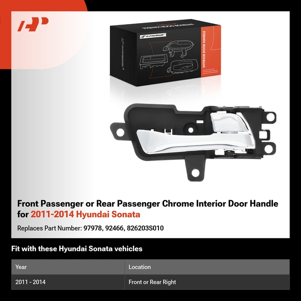 Front Passenger or Rear Passenger Chrome Interior Door Handle for 2011-2014 Hyundai Sonata