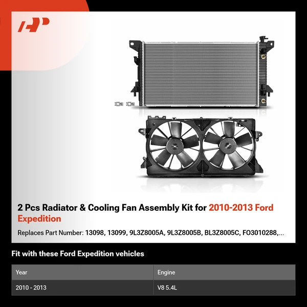 2 Pcs Radiator & Cooling Fan Assembly Kit for 2010-2013 Ford Expedition