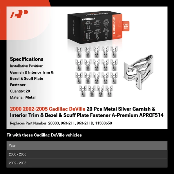 2000 2002-2005 Cadillac DeVille 20 Pcs Metal Silver Garnish & Interior Trim & Bezel & Scuff Plate Fastener A-Premium APRCF514