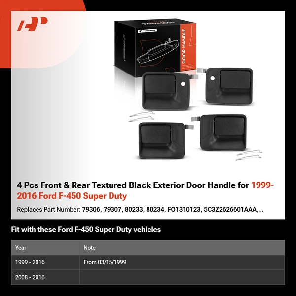 4 Pcs Front & Rear Textured Black Exterior Door Handle for 1999-2016 Ford F-450 Super Duty