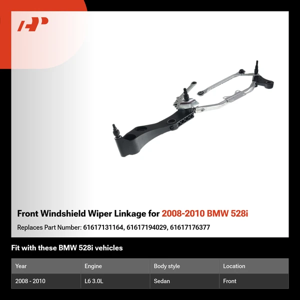 Front Windshield Wiper Linkage for 2008-2010 BMW 528i