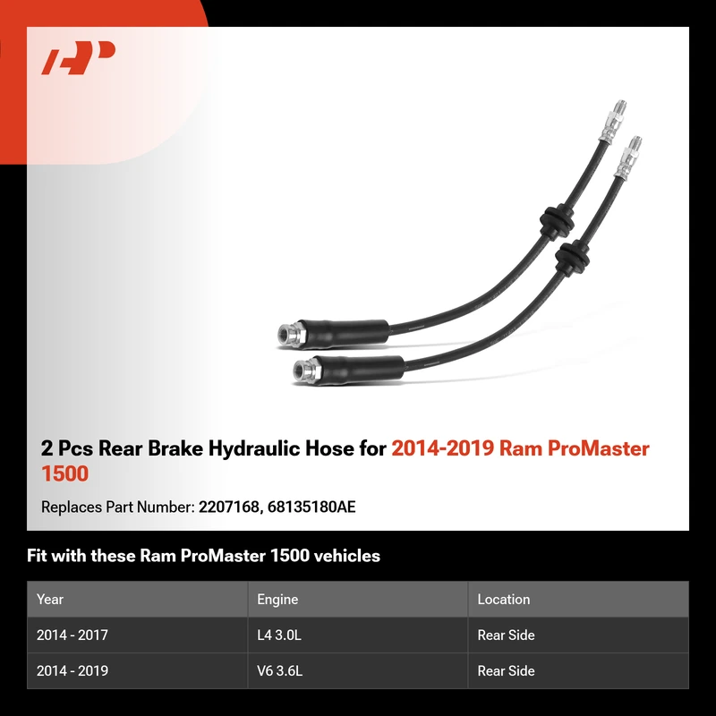 2 Pcs Rear Brake Hydraulic Hose for 2014-2019 Ram ProMaster 1500