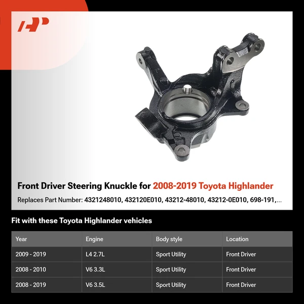Front Driver Steering Knuckle for 2008-2019 Toyota Highlander