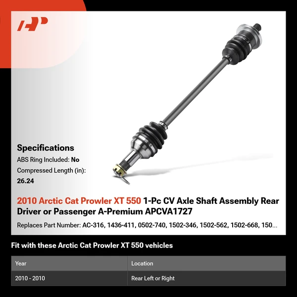 2010 Arctic Cat Prowler XT 550 1-Pc CV Axle Shaft Assembly Rear Driver or Passenger A-Premium APCVA1727