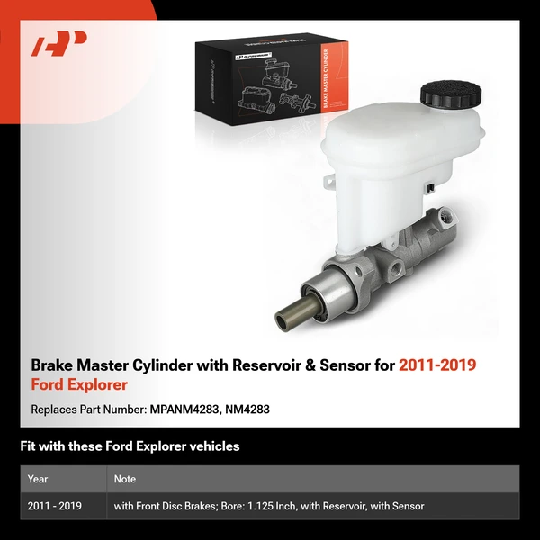 Brake Master Cylinder with Reservoir & Sensor for 2011-2019 Ford Explorer