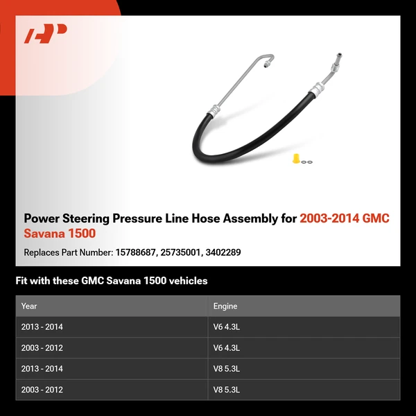 Power Steering Pressure Line Hose Assembly for 2003-2014 GMC Savana 1500