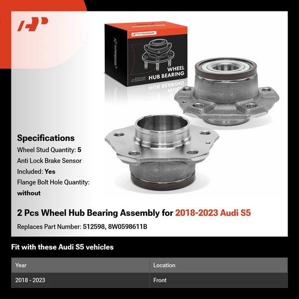 2 Pcs Wheel Hub Bearing Assembly for 2018-2023 Audi S5