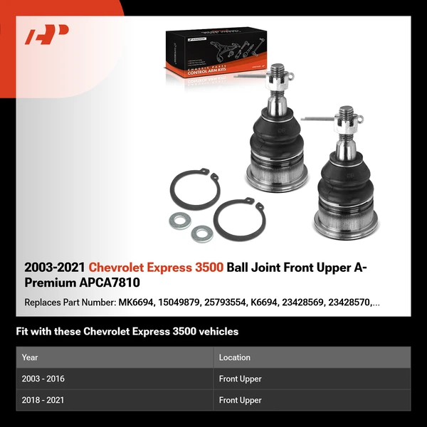 2003-2021 Chevrolet Express 3500 Ball Joint Front Upper A-Premium APCA7810