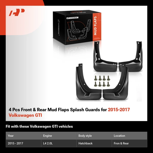 4 Pcs Front & Rear Mud Flaps Splash Guards for 2015-2017 Volkswagen GTI