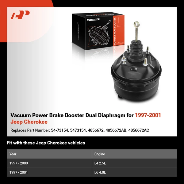 Vacuum Power Brake Booster Dual Diaphragm for 1997-2001 Jeep Cherokee