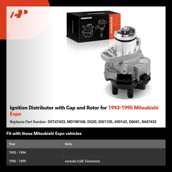 Ignition Distributor with Cap and Rotor for 1993-1995 Mitsubishi Expo