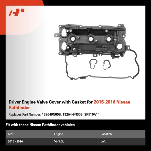 Driver Engine Valve Cover with Gasket for 2015-2016 Nissan Pathfinder