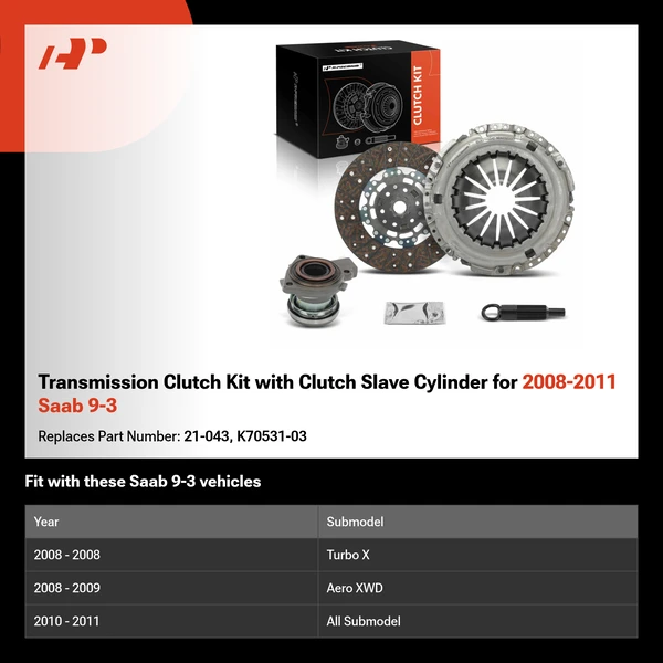 Transmission Clutch Kit with Clutch Slave Cylinder for 2008-2011 Saab 9-3