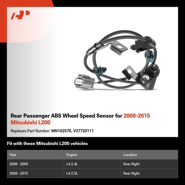 Rear Passenger ABS Wheel Speed Sensor for 2008-2015 Mitsubishi L200