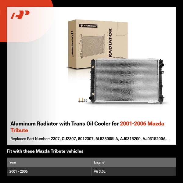 Aluminum Radiator with Trans Oil Cooler for 2001-2006 Mazda Tribute