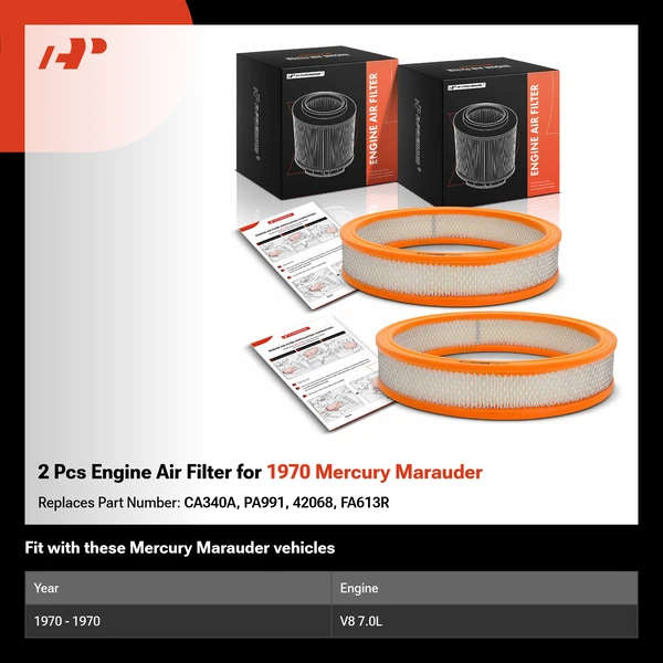 2 Pcs Engine Air Filter for 1970 Mercury Marauder
