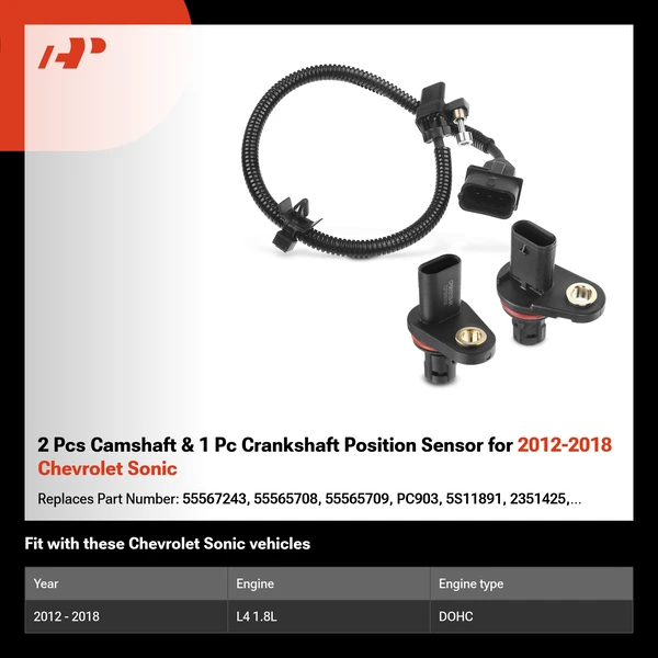 2 Pcs Camshaft & 1 Pc Crankshaft Position Sensor for 2012-2018 Chevrolet Sonic
