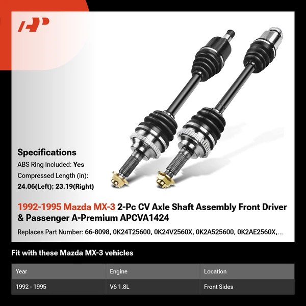 1992-1995 Mazda MX-3 2-Pc CV Axle Shaft Assembly Front Driver & Passenger A-Premium APCVA1424