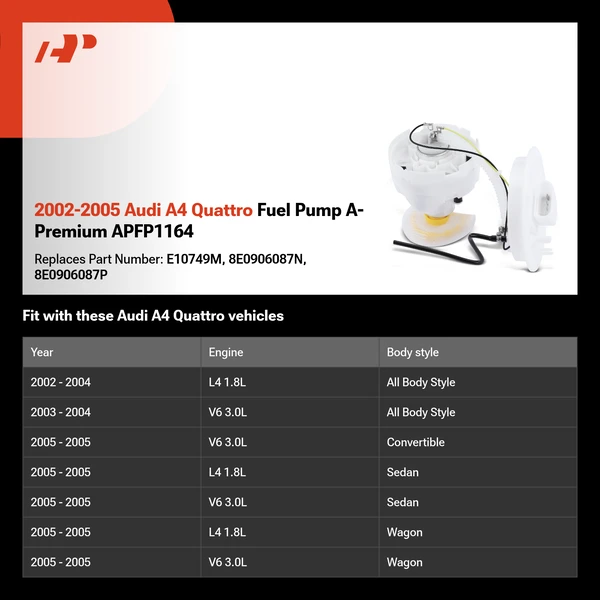 2002-2005 Audi A4 Quattro Fuel Pump A-Premium APFP1164