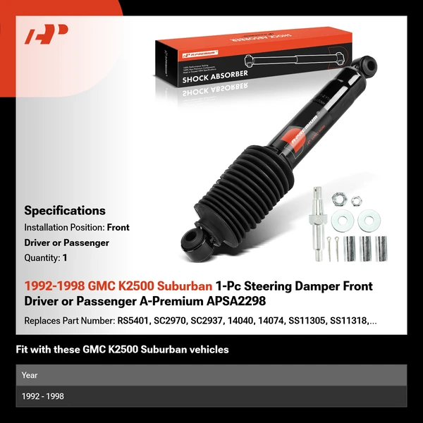 1992-1998 GMC K2500 Suburban 1-Pc Steering Damper Front Driver or Passenger A-Premium APSA2298