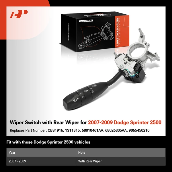 Wiper Switch with Rear Wiper for 2007-2009 Dodge Sprinter 2500