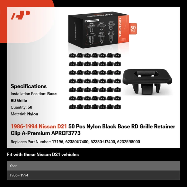 1986-1994 Nissan D21 50 Pcs Nylon Black Base RD Grille Retainer Clip A-Premium APRCF3773