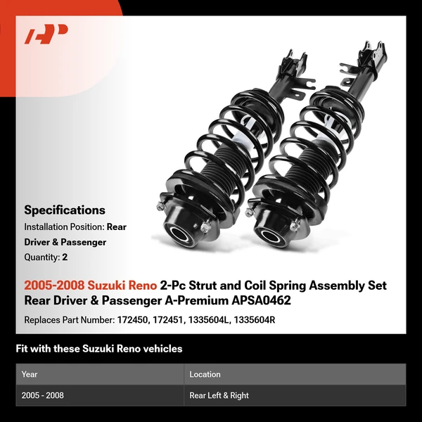 2005-2008 Suzuki Reno 2-Pc Strut and Coil Spring Assembly Set Rear Driver & Passenger A-Premium APSA0462