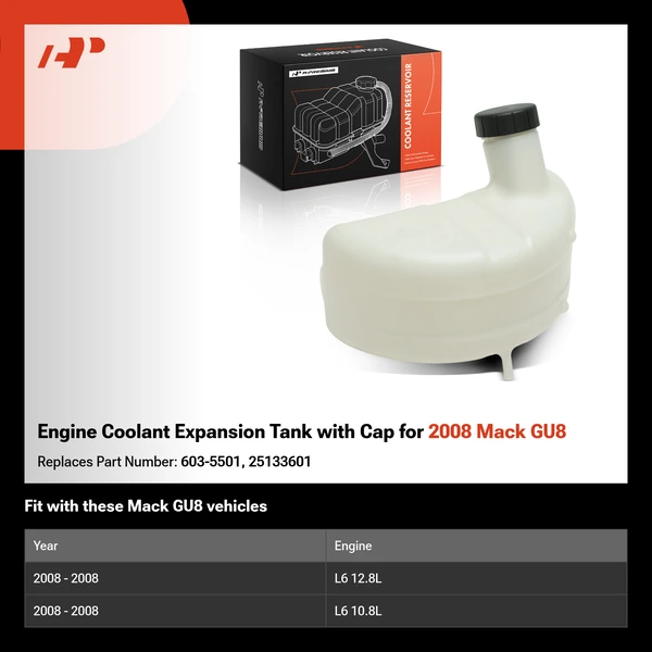 Engine Coolant Expansion Tank with Cap for 2008 Mack GU8