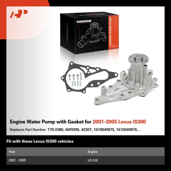Engine Water Pump with Gasket for 2001-2005 Lexus IS300